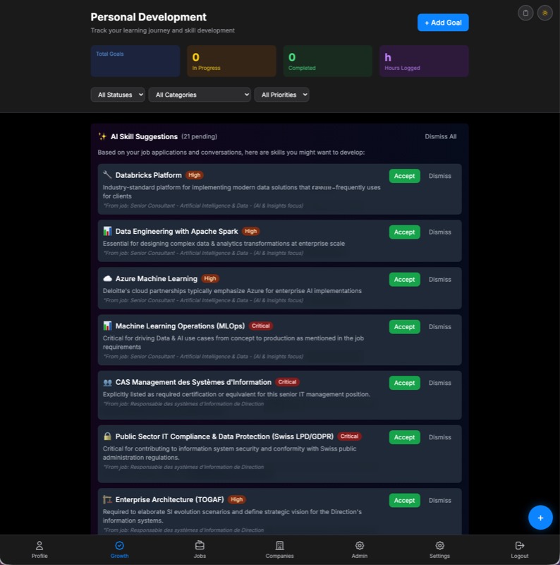 SeriousLetter — Personal Development Plan screen